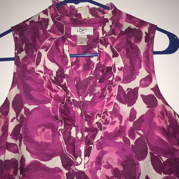 Ann Taylor Loft Petites Size MP Top Fuchsia/White - Picture 2 of 4